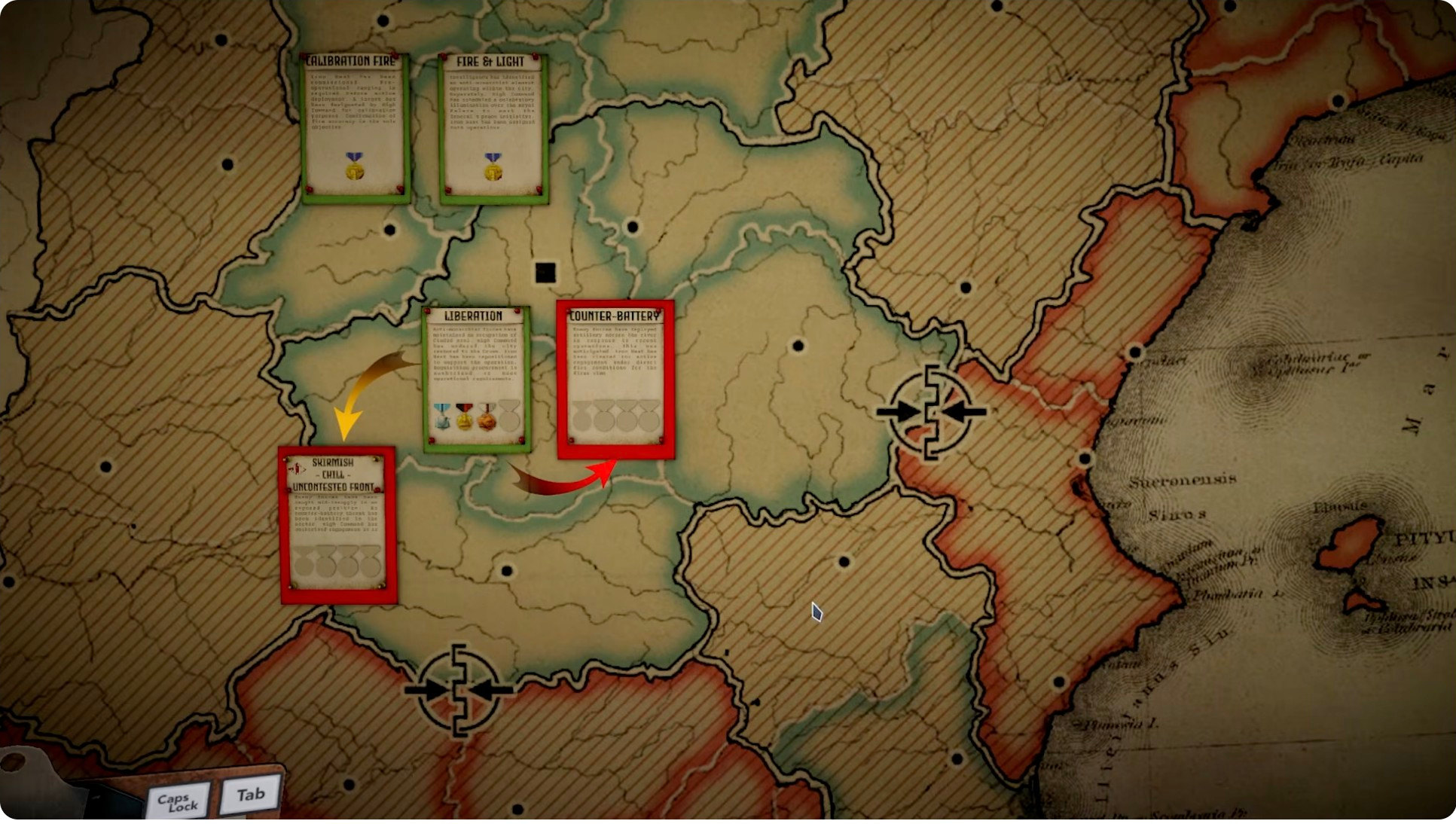 Campaign mission selection map with Liberation highlighted